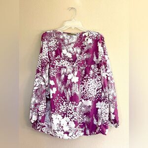 Velvet 100% Silk Floral Print Blouse